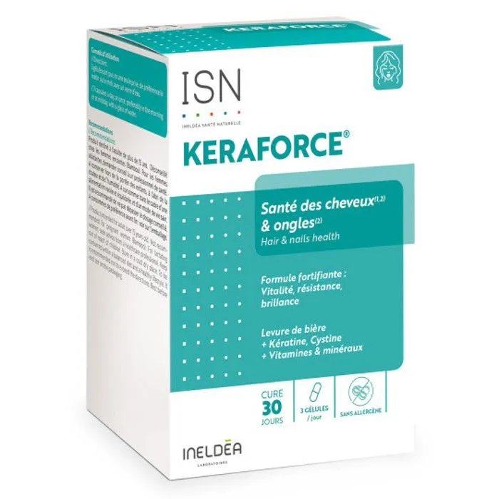 ISN Keraforce - Complément alimentaire à base de Kératine, Levure de bière, Vitamines - Nourrit les cheveux et les ongles Cure 30j-0