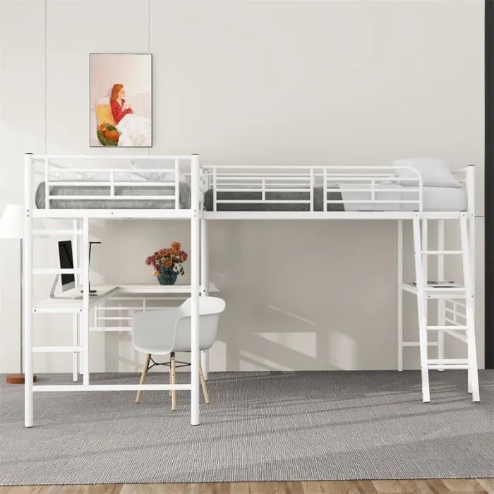 Lit mezzanine - DREAMMESPACE - 90x200cm - Métal et MDF - Blanc - 2 places-1
