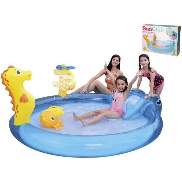 Piscine pour enfants avec toboggan 198x175x40cm - Bleu-1