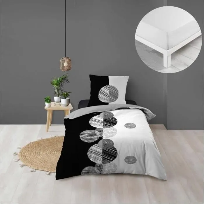 Pack housse de couette enfant 140 x 200 cm Stormi + drap housse 90 x 190 Blanc-0