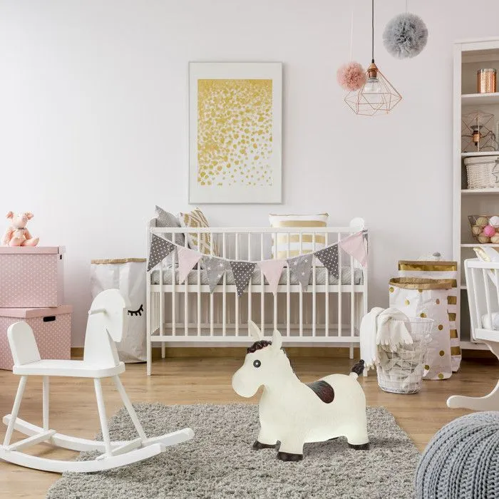 Relaxdays Animal sauteur, jouet en forme de cheval, avec pompe à air, charge maximale 50 kg, 3 ans et plus, blanc-1