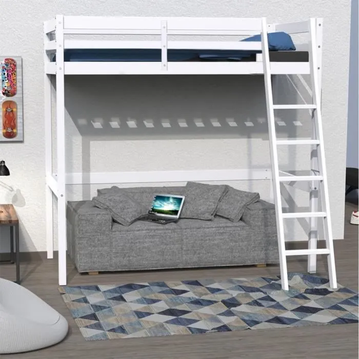 Lit mezzanine - LEQUAIDESAFFAIRES - STUDIO 140x190 - Bois massif - Blanc-0
