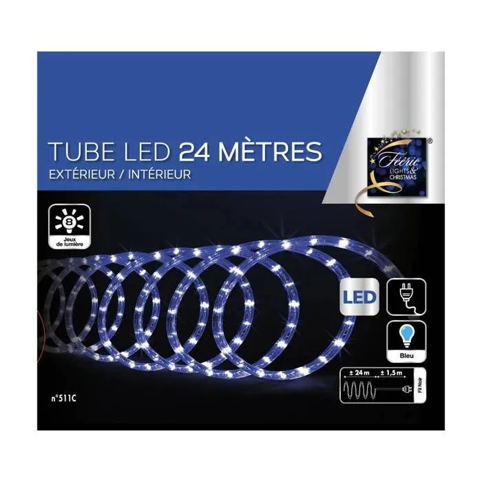 Guirlande Noël extérieur Tube Lumineux LED 8 Fonctions 24 m Bleu-1