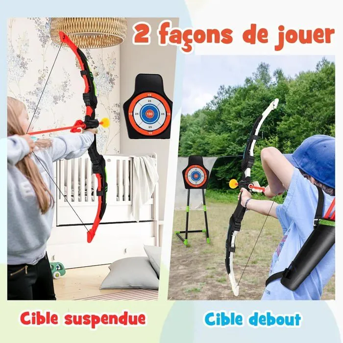 COSTWAY Arc et Flèche Enfants, Ensemble de Tir à L'arc Jouet - 20 Ventouse Flèches, Cible, 2 Arcs 2 Carquois,Effect Lumières LED-5
