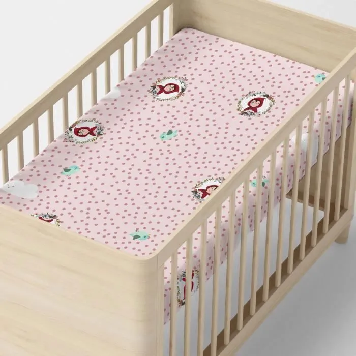 Drap-housse - mr fox - 70x140 - 100% coton - Rose - Ajustable avec élastiques-3