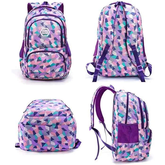 Cartable Roulette Sac à Dos avec roulettes Scolaire Sacoche Enfant Fille Garçon Violet 6 Roues 33 * 24 * 48cm-1