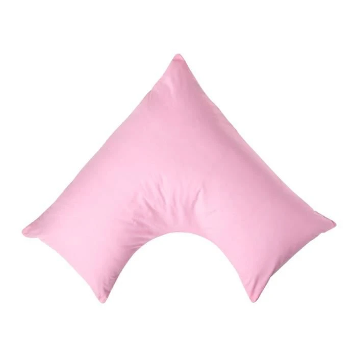 Taie d'oreiller spécial oreiller cervical en coton égyptien 200 fils Forme V rose-0