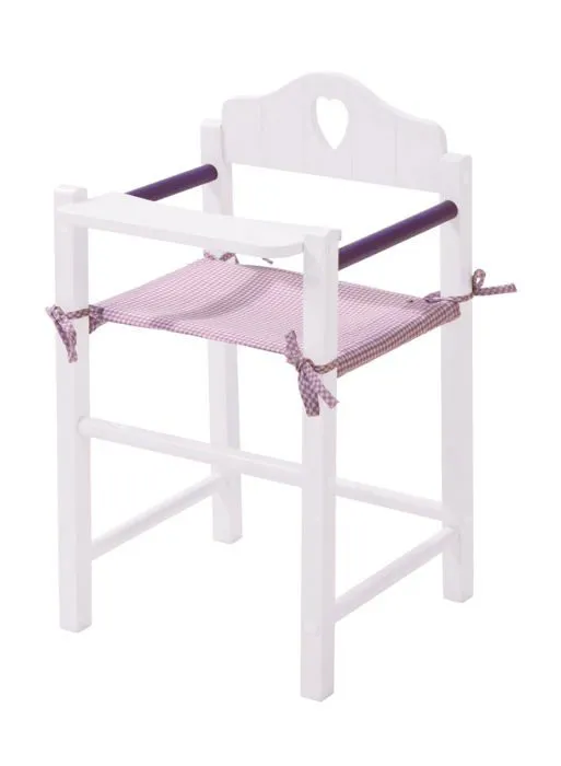 Chaise Haute pour Poupées Fienchen - ROBA - Bois Blanc / Violet - Motif Vichy - Assise en Tissu-0