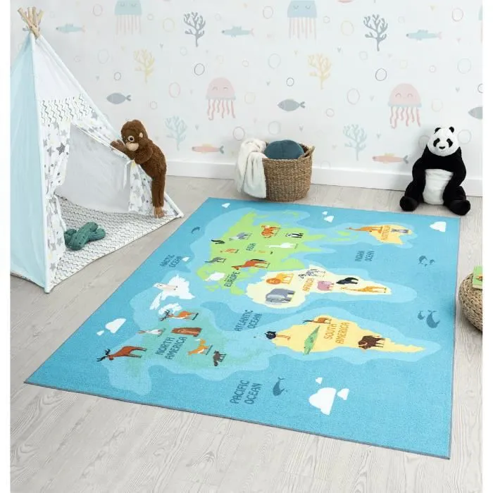 Tapis enfant - Happy Kids - Bleu - 200x290 cm - Rectangle - Intérieur- THE CARPET-0