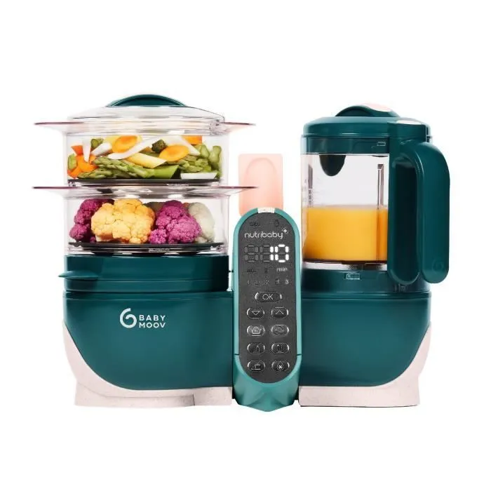 Babymoov Robot Cuiseur Bébé Nutribaby(+) - 6 en 1 - Cuiseur-vapeur/Mixeur - Grande Capacité 2,2L, Opal Green-0