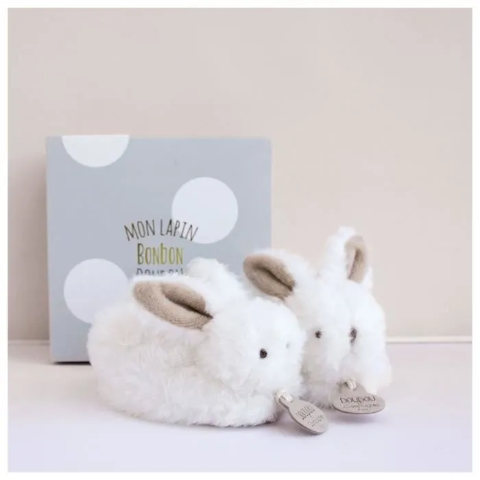 DOUDOU ET COMPAGNIE Lapin - Coffret chaussons avec hochet Taupe 0-6 mois-0