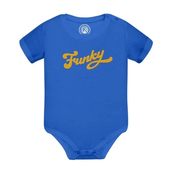 Body Bébé Manche Courte Bleu Funky 70's Vintage Retro Style Musique Funk-0