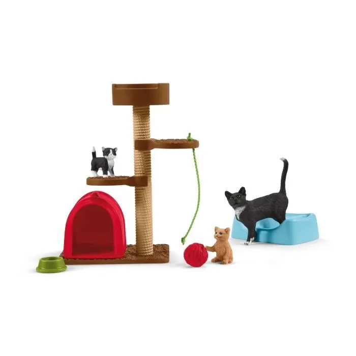 Coffret Aire de jeu pour chats adorables, figurines d'animaux avec chats, pour enfants dès 3 ans, Schleich 42501 Farm World-1