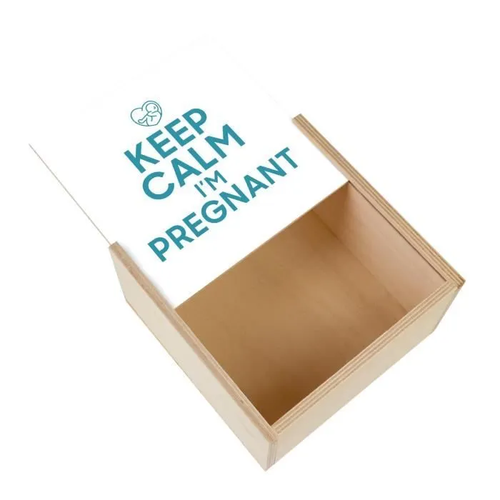 Boite Coffret en Bois - Keep Calm I'm Pregnant Enceinte Mère Future Maman  (11 x 11 x 3,5 cm)-0