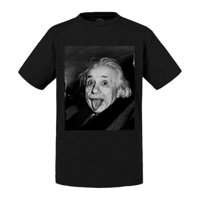 T-shirt Enfant Noir Albert Einstein Tire La Langue Star Scientifique-0