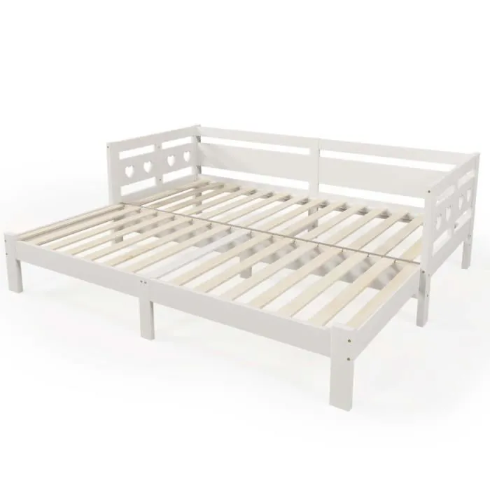 ModernLuxe Lit enfant, lit gigogne 90(180)x200 cm, sommier à lattes, cadre en pin, blanc-1