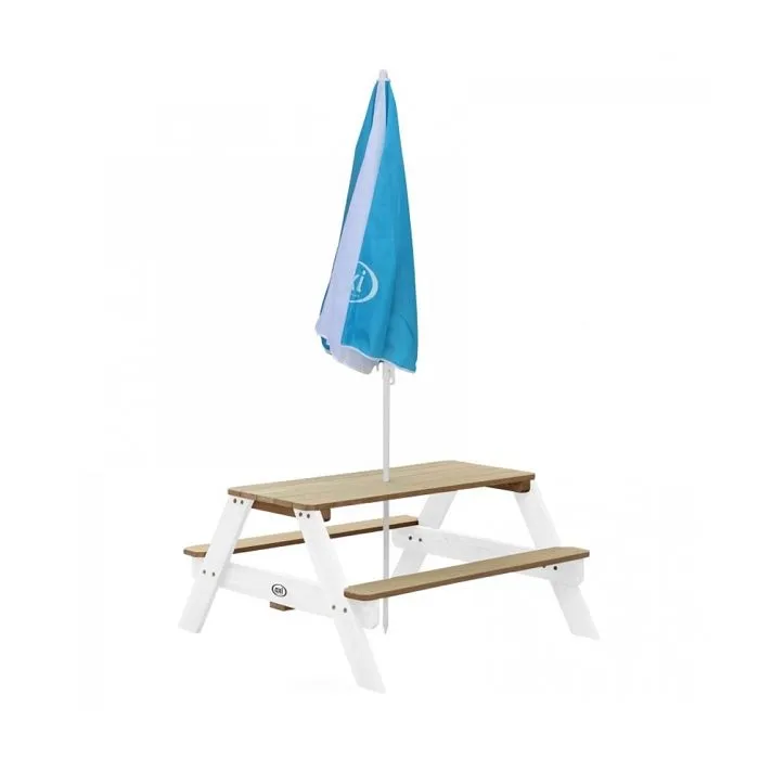 Table Pique Nique Nick avec Parasol - AXI - Rectangulaire - Bois Massif - Brun Blanc-1