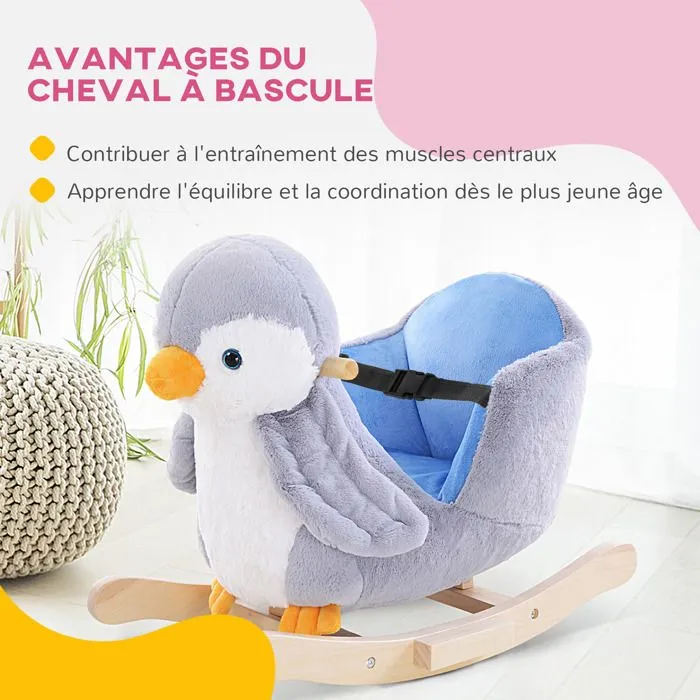 Pingouin à bascule cheval à bascule pour enfants HOMCOM jouet à bascule bébé +18 mois musique, poignées et ceinture de sécurité-5