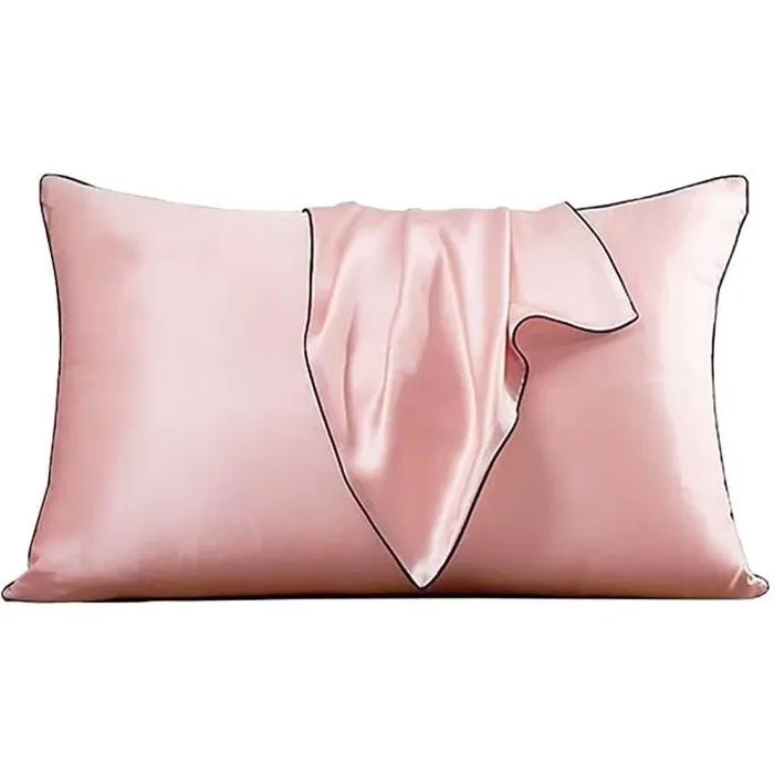 Taie d'oreiller - Non spécifié - Carré - Soie Mûrier - Couleur Rose - Lavable-0