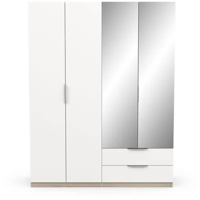 Armoire GHOST - Décor chêne kronberg et blanc mat - 4 Portes + 2 Tiroirs - 2 miroirs - L.157,3 x P.51,1 x H.203 cm - DEMEYERE-2