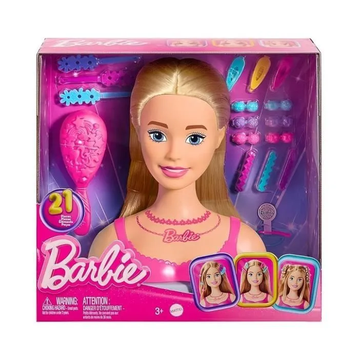 Tête à coiffer - BARBIE - Barbie - Chevelure blonde - Accessoires de coiffure - Jouet enfant-0
