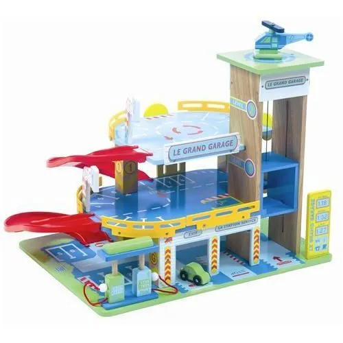 Garage pour enfant - LE TOY VAN - Le grand garage - Inclus voiture, hélicoptère et pompe à essence - Bleu-0