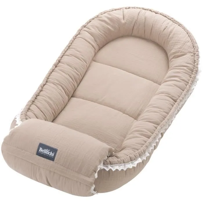 Bellochi Reducteur de Lit Bebe Cale Bebe pour Lit Cocon Bebe - Coton et Velours 90x60cm - Nid de Bebe - Cuddly Muslin Beige-0
