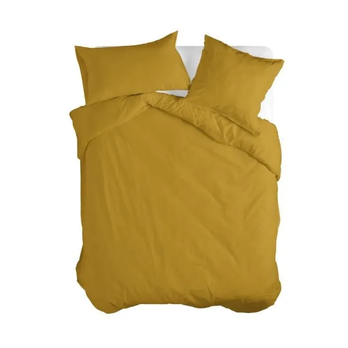 Housse de couette - BASIC - 140x200 - Coton - Moutarde - Uni-0