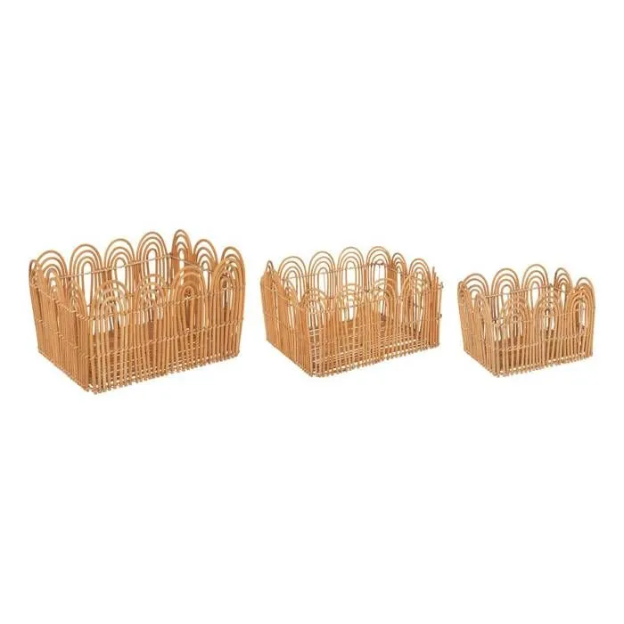 Lot de 3 Caisses de rangement Cagette en Fer et Rotin Marron Caramel - Atmosphera-0