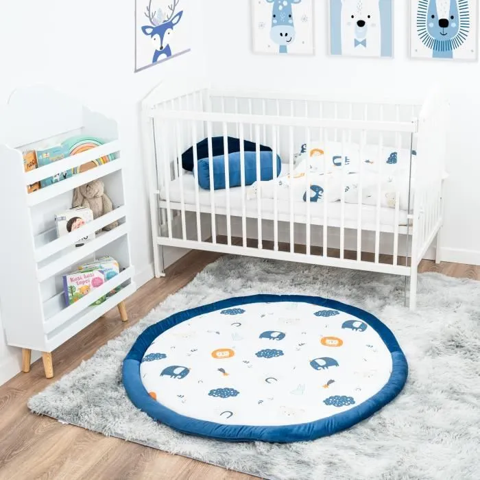 Coussin de sol enfants à volants 100 cm - matelas de sol coin cosy chambre d'enfant rond rampant couverture pour bébé Arc-en-ciel-3