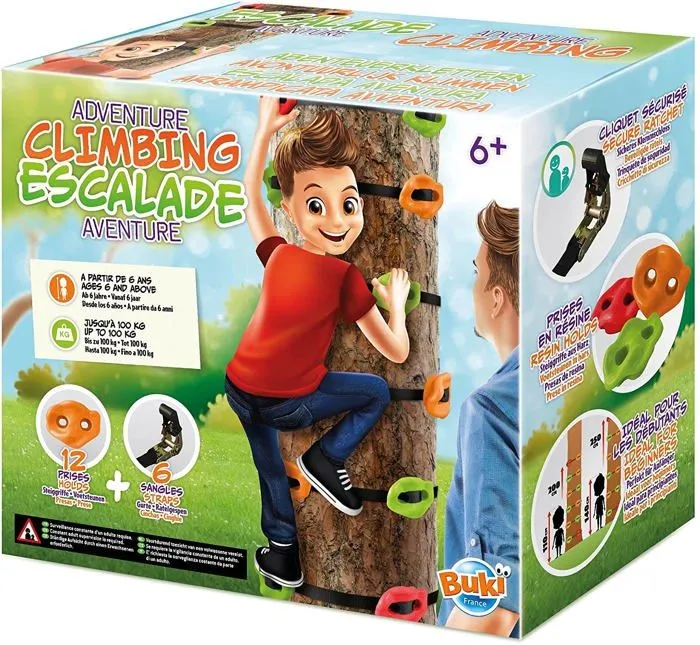 Kit d'escalade pour enfant BUKI FRANCE - Coffret avec 6 sangles et 12 prises pour créer des parcours aventures-1