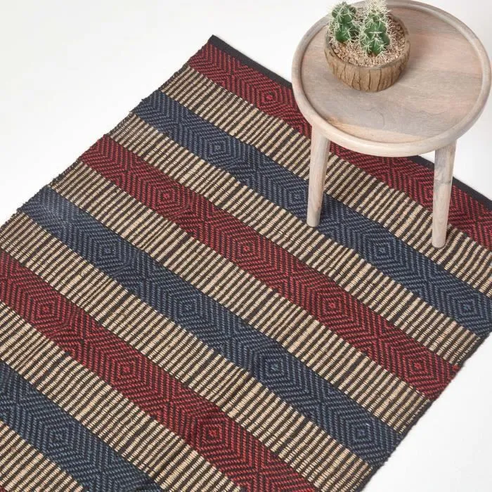 Tapis en Jute - HOMESCAPES - Multicolore Rayé - Fibres Naturelles - 90 x 150 cm-0
