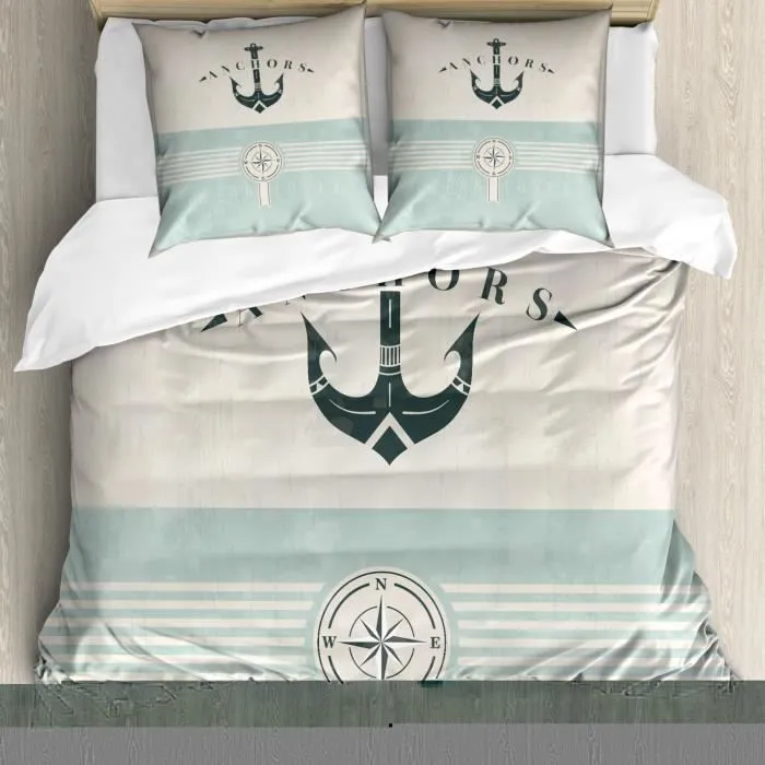 Abakuhaus Nautique Parure de couette, Ancre marine vintage, Écume de mer Noir Beige, 200 cm x 200 cm-2