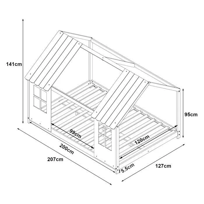 Lit cabane Tostedt pour enfant 120 x 200 cm avec matelas sommier à lattes bois de pin vert menthe blanc [en.casa]-3