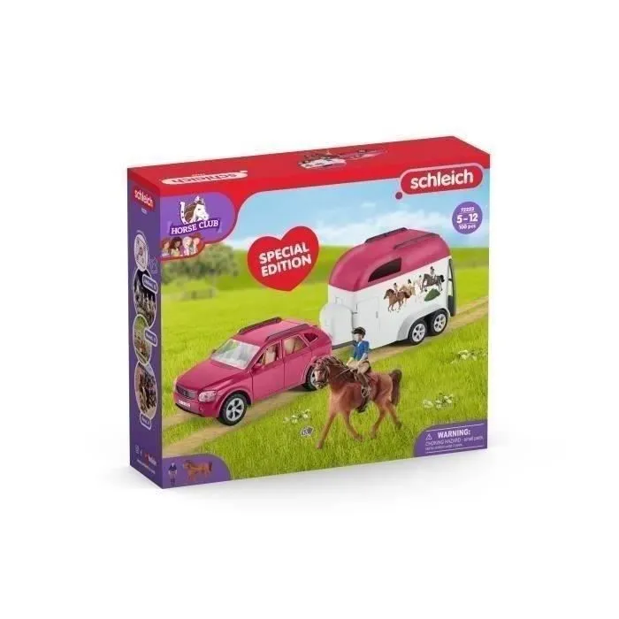 Voiture avec remorque pour chevaux, Coffret schleich avec 1 cheval schleich inclus, coffret figurines pour enfants de 5 ans,-2