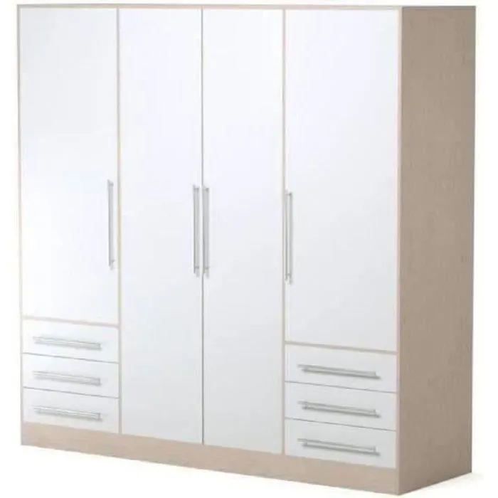 Armoire 4 portes battantes + 6 tiroirs - Chêne et blanc - L 206 x P 60 x H 200 cm - JUPITER-8