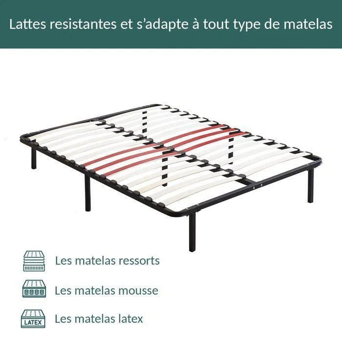 Sommier - Sampur - 90x190cm - Lattes en bois - Pieds inclus - Confort optimal-4