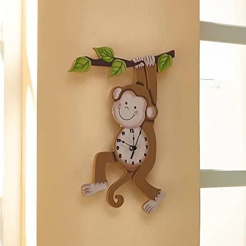 Horloge murale pendule bois décoration chambre enfant bébé mixte singe TD-0081AR TD-0081A-0