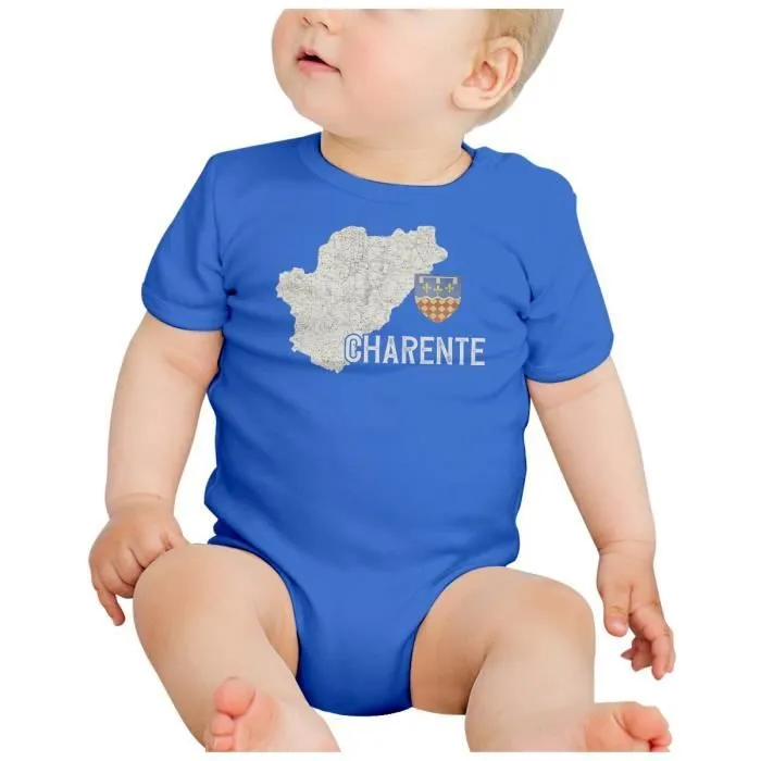 Body Bébé Manche Courte Bleu Charente 16 Département Angoulême Carte Ancienne Aquitaine-1