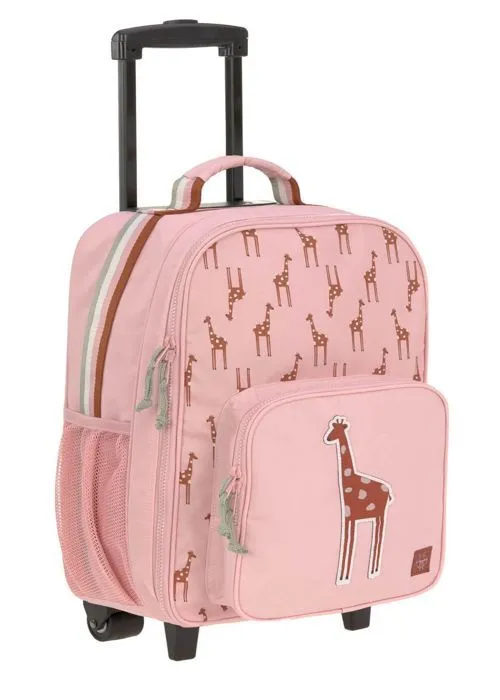 Valise à roulettes enfant - LÄSSIG - Safari Giraffe - Rose - 40cm - Zippée-1