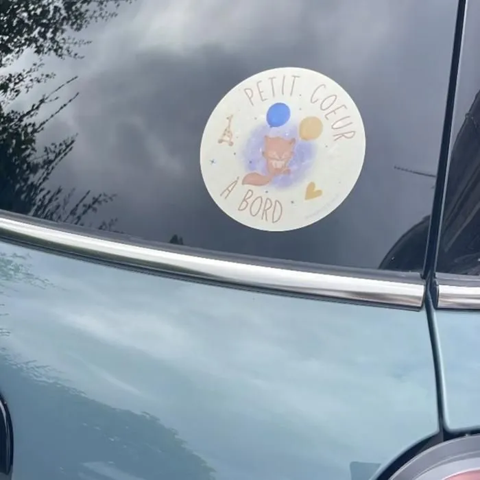 Autocollant Bébé à Bord Voiture, Petit Coeur à Bord, Garçon Fille Mixte, Waterproof Résistant Pluie et Soleil (12,5cm de diamètre)-4