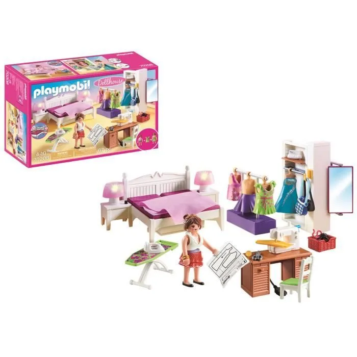 PLAYMOBIL 70208 Chambre avec espace couture, Dollhouse La Maison Traditionnelle, Dès 4 ans-0