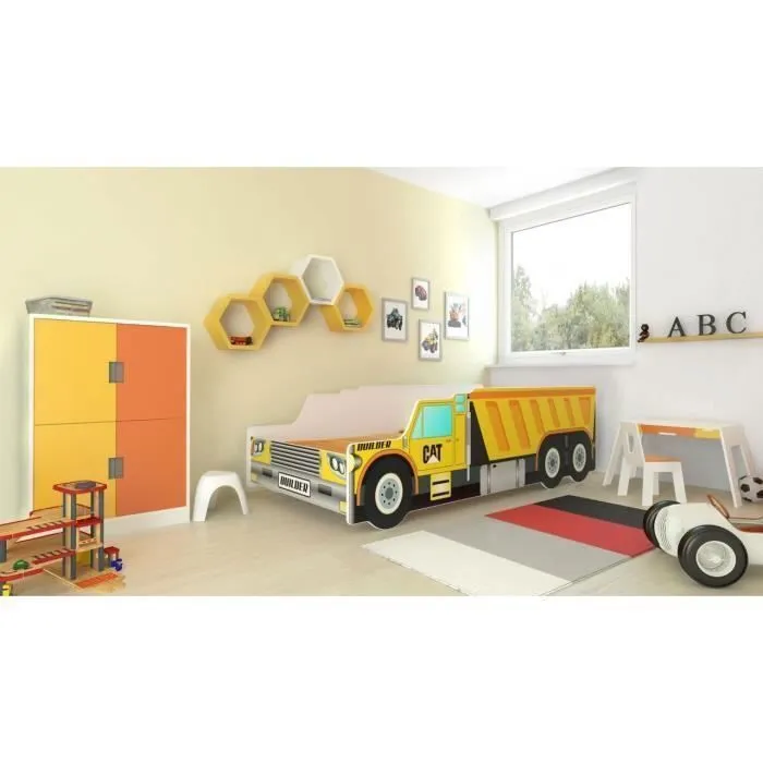Lit enfant "CAMION"+ sommier + matelas 140x70 cm-1