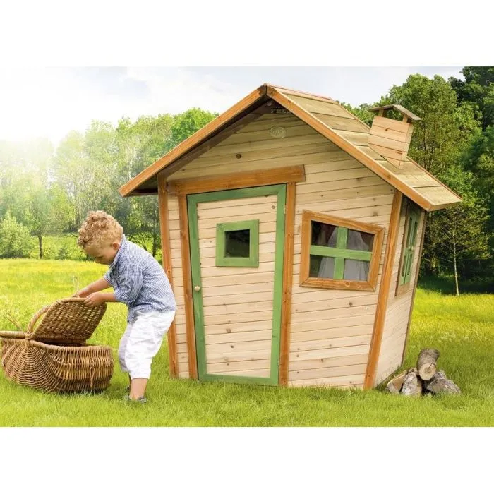 Maisonnette en bois FSC AXI Alice pour enfants | Maison de jeux pour l'extérieur/jardin marron & vert-0