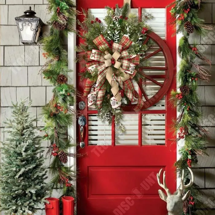 TD® Décoration de noël porte suspendue guirlande de roues en bois guirlande de pomme de pin de noël porte créative suspendue-1