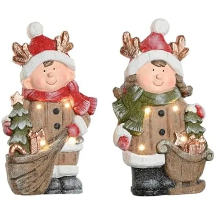 Décoration de Noël - HOME ESPRIT - Marron Rouge - 10,5 x 23 x 40 cm - 2 unités - Multicolore-0