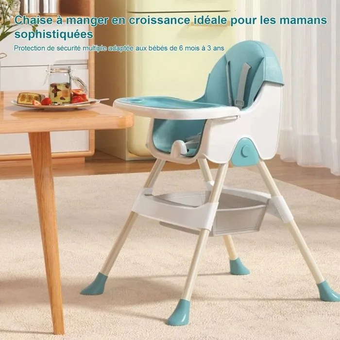 K IKIDO chaise haute évolutive pliable et ajustable avec table à manger pour enfants - charge 15KG  - Vert-5