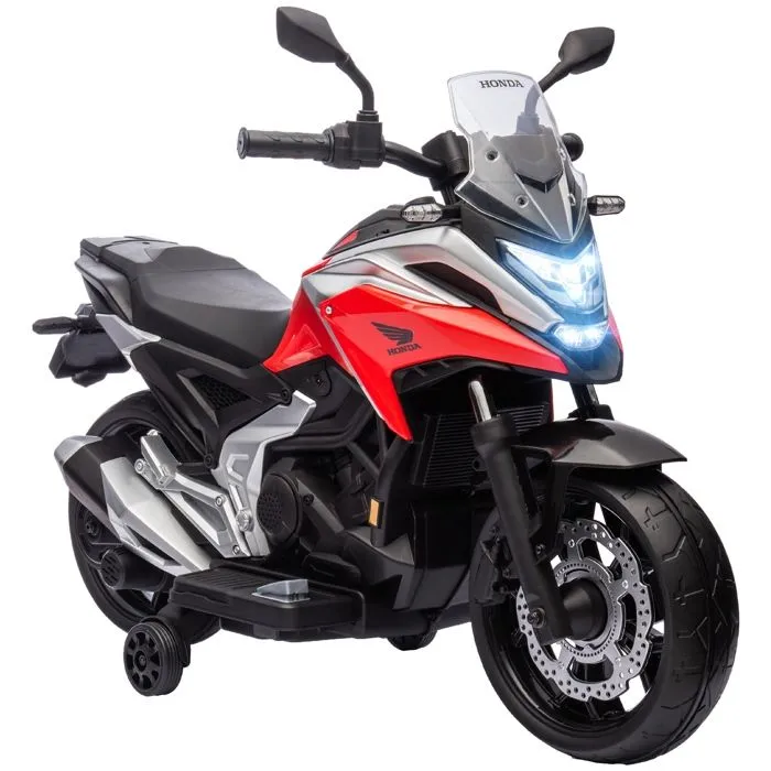 Moto électrique pour enfants 12V moto porteur Honda pour enfants 3 à 6 ans avec musique, phares avec 2 roues d'entraînement - rouge-0