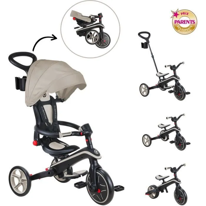 Tricycle évolutif EXPLORER 4 EN 1 PLIABLE - GLOBBER - Taupe - Draisienne - de 10 mois à 5 ans - Montage sans outils-1