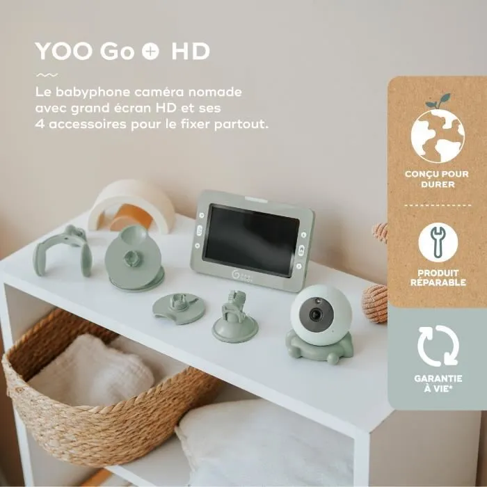 Babyphone Caméra YOO Go+ - Grand Ecran HD 5" 720P - Batterie Rechargeable, Autonomie 8h - 4 Accessoires Supports Caméra inclus-1
